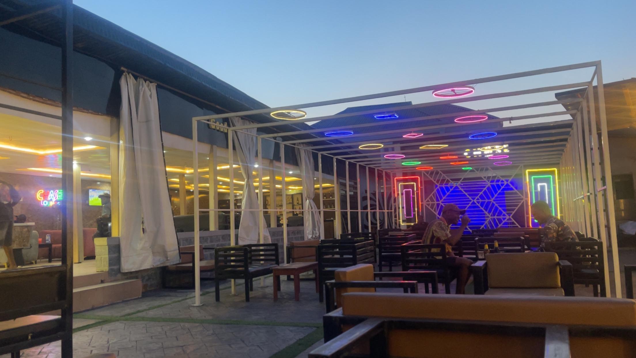 Chase Lounge exterior at night